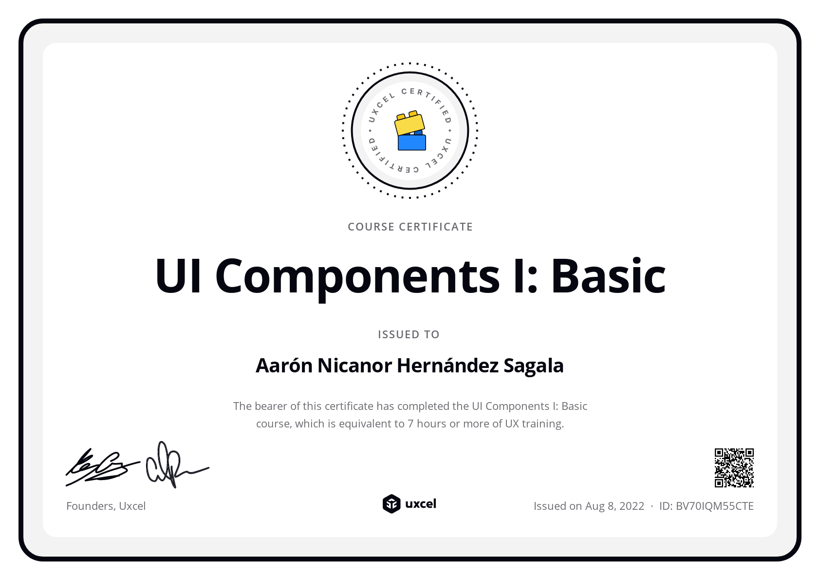 Aarón Nicanor Hernández Sagala's certificate